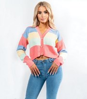 JUSTYOUROUTFIT Multicoloured Stripe Knit Crop Cardigan